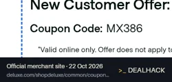 Screenshot of Deluxe For Business's website on Oct 22, 2026 showing the "Get 40% Off Your First Deluxe Order" offer