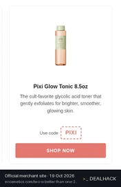 Screenshot of eCosmetics's website on Oct 19, 2026 showing the "Get Buy One, Get One Free on Pixi Glow Tonic" offer