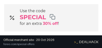 Screenshot of Foreo's website on Oct 20, 2026 showing the "Get Extra 30% Off Previous-Generation Devices" offer