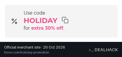 Screenshot of Foreo's website on Oct 20, 2026 showing the "Get Extra 30% Off Holiday Bundles" offer