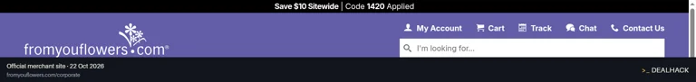 Screenshot of From You Flowers's website on Oct 22, 2026 showing the "Save $10 on Your From You Flowers Order" offer
