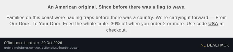 Screenshot of Get Maine Lobster's website on Oct 20, 2026 showing the "30% Off 2 or More Heritage Collection Items" offer