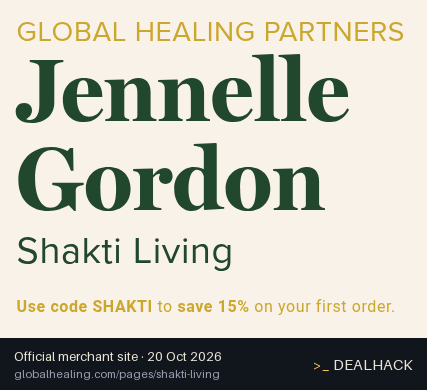 Screenshot of Global Healing's website on Oct 20, 2026 showing the "Save 15% on Your First Global Healing Order" offer