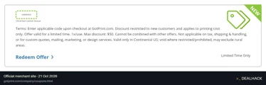 Screenshot of GotPrint's website on Oct 21, 2026 showing the "Get 10% Off Your First GotPrint Order" offer