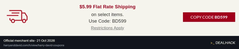 Screenshot of Harry & David's website on Oct 21, 2026 showing the "Get $5.99 Flat-Rate Shipping on Select Items" offer