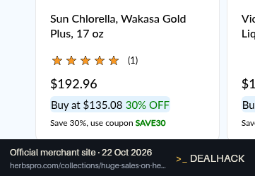 Screenshot of HerbsPro's website on Oct 22, 2026 showing the "Save 30% on Select Sale Items" offer