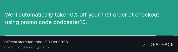 Screenshot of Hover's website on Oct 20, 2026 showing the "Save 10% on Your First Hover Order" offer