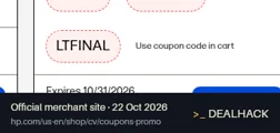 Screenshot of HP's website on Oct 22, 2026 showing the "Save $135 on Select HP Business PCs" offer