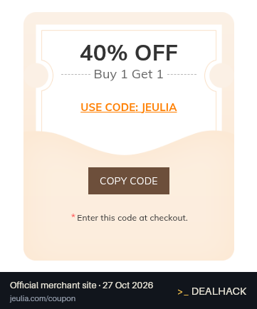 Screenshot of Jeulia's website on Oct 27, 2026 showing the "Buy One, Get One 40% Off at Jeulia" offer