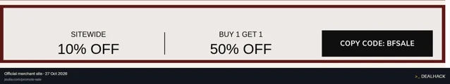 Screenshot of Jeulia's website on Oct 27, 2026 showing the "Buy One, Get One 50% Off at Jeulia" offer