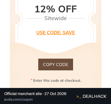 Screenshot of Jeulia's website on Oct 27, 2026 showing the "Save 12% Sitewide at Jeulia" offer