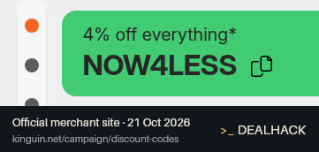 Screenshot of Kinguin's website on Oct 21, 2026 showing the "Save 4% on One Purchase Up to €100" offer
