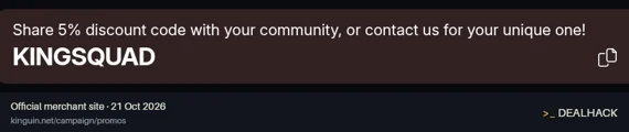 Screenshot of Kinguin's website on Oct 21, 2026 showing the "Save 5% With Kinguin's Community Offer" offer