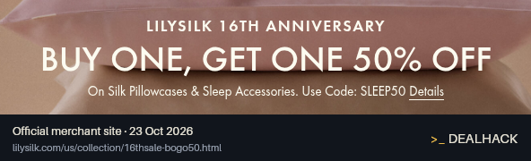 Screenshot of Lily Silk's website on Oct 23, 2026 showing the "Buy One, Get a Second 50% Off Sleep Accessories" offer