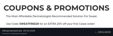 Screenshot of Carpe's website on Oct 20, 2026 showing the "Get 20% Off Your First Carpe Order" offer