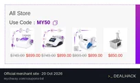Screenshot of Mychway's website on Oct 20, 2026 showing the "Save $50 on Orders Over $800" offer