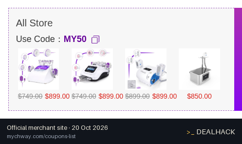 Screenshot of Mychway's website on Oct 20, 2026 showing the "Save $50 on Orders Over $800" offer