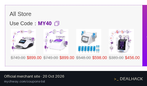 Screenshot of Mychway's website on Oct 20, 2026 showing the "Save $40 on Orders Over $600" offer