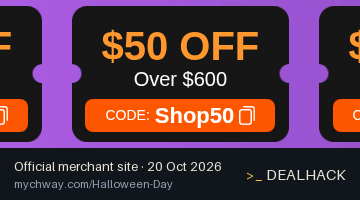 Screenshot of Mychway's website on Oct 20, 2026 showing the "Save $50 on Mychway Orders Over $600" offer