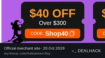 Screenshot of Mychway's website on Oct 20, 2026 showing the "Save $40 on Mychway Orders Over $300" offer