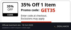 Screenshot of Adam & Eve's website on Oct 18, 2026 showing the "Get 35% Off 1 Item" offer