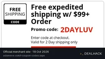 Screenshot of Adam & Eve's website on Oct 18, 2026 showing the "Get Free 2-Day Shipping on $99+" offer