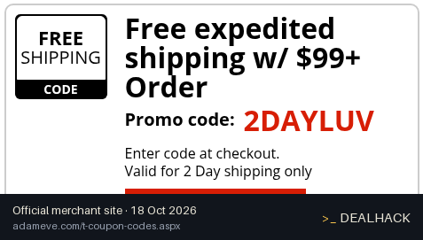 Screenshot of Adam & Eve's website on Oct 18, 2026 showing the "Get Free 2-Day Shipping on $99+" offer