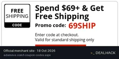 Screenshot of Adam & Eve's website on Oct 18, 2026 showing the "Get Free Shipping on $69+" offer