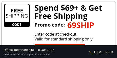 Screenshot of Adam & Eve's website on Oct 18, 2026 showing the "Get Free Shipping on $69+" offer