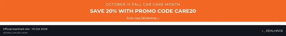 Screenshot of ALLDATA's website on Oct 16, 2026 showing the "Take 20% Off Storewide at ALLDATA DIY" offer