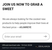Screenshot of ASJMREYE's website on Oct 19, 2026 showing the "Save 10% on Your First Asjmreye Purchase" offer
