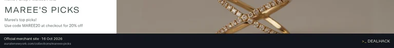 Screenshot of Aurate New York's website on Oct 16, 2026 showing the "Get 20% Off Maree's Picks Jewelry" offer