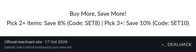 Screenshot of Baleaf's website on Oct 17, 2026 showing the "8% Off 2+ Build Your Own Set Items" offer