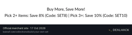 Screenshot of Baleaf's website on Oct 17, 2026 showing the "10% Off 3+ Build Your Own Set Items" offer