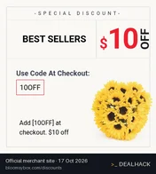 Screenshot of BloomsyBox's website on Oct 17, 2026 showing the "Save $10 on Best Sellers" offer
