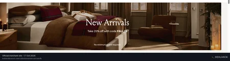 Screenshot of Boll & Branch's website on Oct 17, 2026 showing the "Save 15% on Select New Arrivals" offer