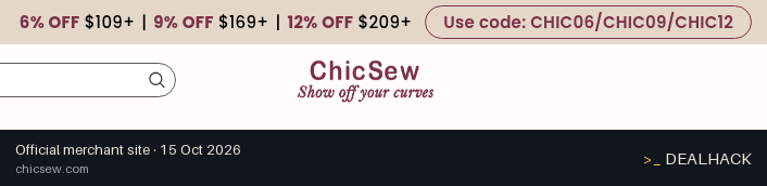 Screenshot of ChicSew's website on Oct 15, 2026 showing the "Tiered Discount: 9% Off Orders $169+" offer