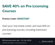 Screenshot of Colibri Real Estate's website on Oct 16, 2026 showing the "Save 40% on Pre-Licensing Course Packages" offer