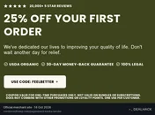 Screenshot of Cornbread Hemp's website on Oct 16, 2026 showing the "Save 25% on Your First One-Time Hemp Order" offer