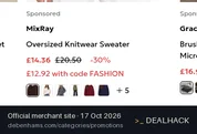 Screenshot of Debenhams's website on Oct 17, 2026 showing the "Score 85% Off at Debenhams" offer