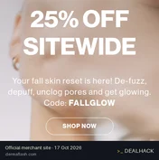 Screenshot of DERMAFLASH's website on Oct 17, 2026 showing the "Get 25% Off Sitewide at Dermaflash" offer