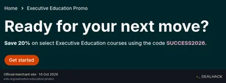 Screenshot of edX's website on Oct 16, 2026 showing the "20% Off Eligible Executive Education Courses" offer