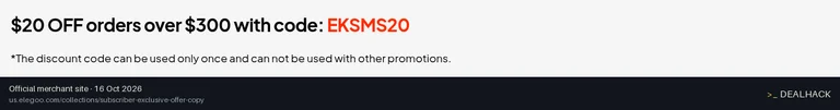 Screenshot of ELEGOO's website on Oct 16, 2026 showing the "$20 Off Orders Over $300" offer