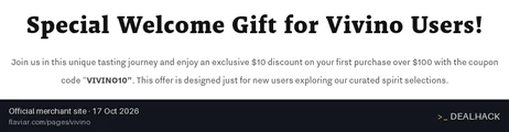 Screenshot of Flaviar's website on Oct 17, 2026 showing the "Get $10 Off Your First Purchase Over $100" offer