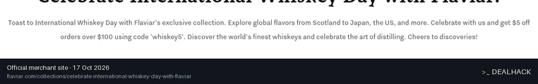 Screenshot of Flaviar's website on Oct 17, 2026 showing the "Save $5 on Flaviar Orders Over $100" offer
