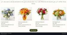 Screenshot of FTD (Florists’ Transworld Delivery)'s website on Oct 17, 2026 showing the "Save 30% on USAA Perks or Fall Collection Items" offer