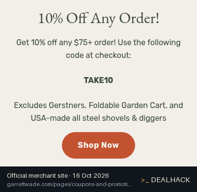 Screenshot of Garrett Wade's website on Oct 16, 2026 showing the "Save 10% on Orders Over $75" offer