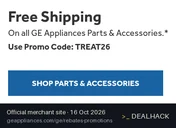 Screenshot of GE Appliances's website on Oct 16, 2026 showing the "Free Shipping on Parts & Accessories" offer