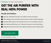 Screenshot of PuroAir's website on Oct 18, 2026 showing the "Save $20 on Your First PuroAir Purifier" offer