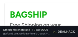 Screenshot of Golfballs.com's website on Oct 18, 2026 showing the "Free Ground Shipping on Golf Bag Orders" offer